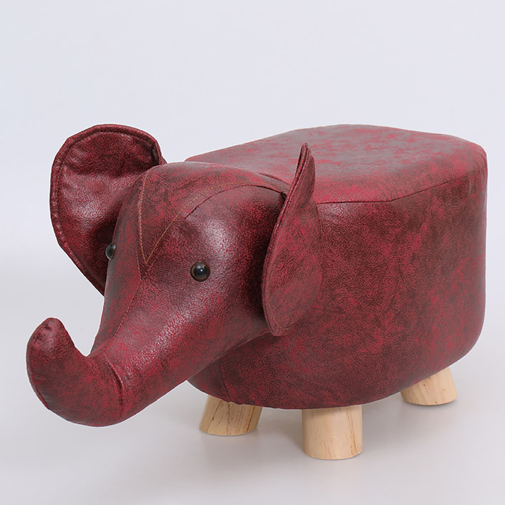創意動物造型實木兒童小矮凳大象紅色