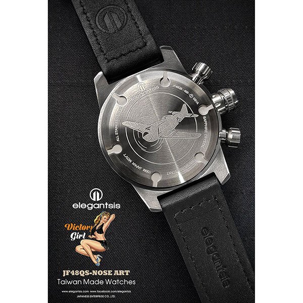 elegantsis JF48QS機頭藝術-女郎計時手錶-黑/48mm ELJF48QS-OB01LC, , large