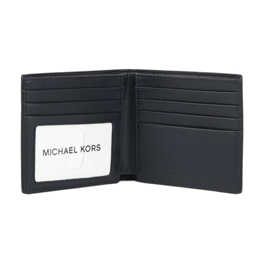Michael Kors 銀字Logo 荔枝皮革對開證件照短夾(海軍藍), , large