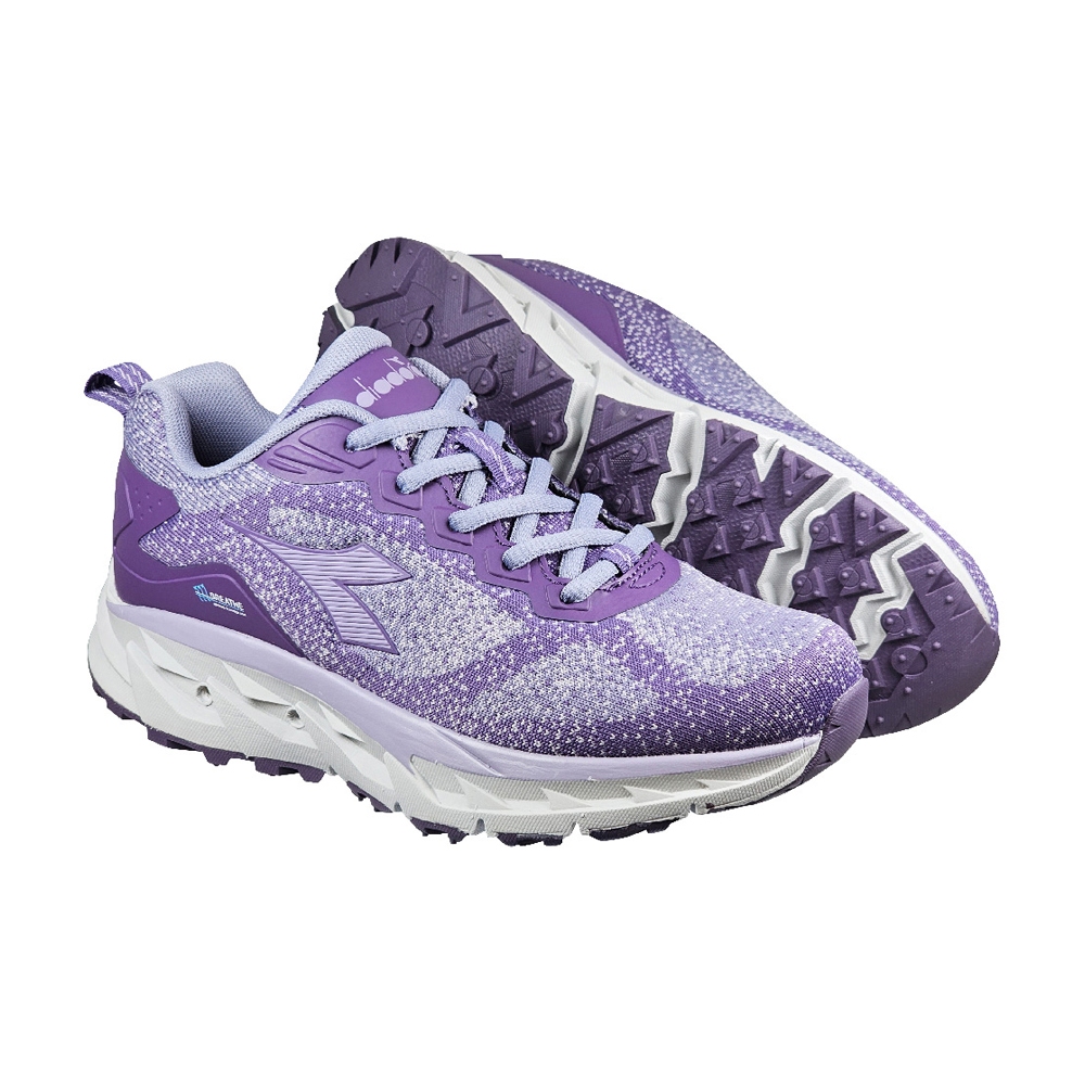 DIADORA迪亞多那 氣動戶外越野鞋 女運動鞋 登山鞋 女鞋 輕量 透氣 針織 吸震 厚底 排濕 耐磨 止滑 卡其 紫, , large