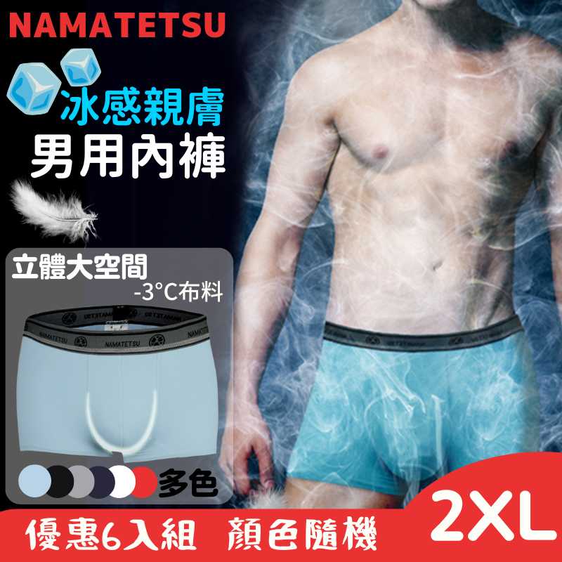 【標準桿】NAMATETSU 男士天鵝絲冰絲內褲 柔軟超透氣 6入組-2XL, , large