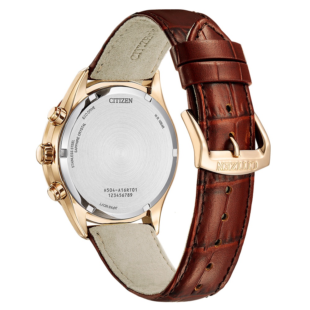CITIZEN 星辰 亞洲限定款 光動能三眼計時手錶 送禮-咖啡x玫瑰金/42mm AT2573-07X, , large