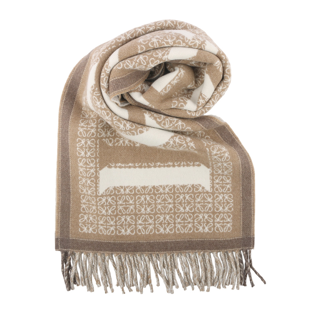 LOEWE Love 標誌羊毛及羊絨圍巾(白色/米色), , large