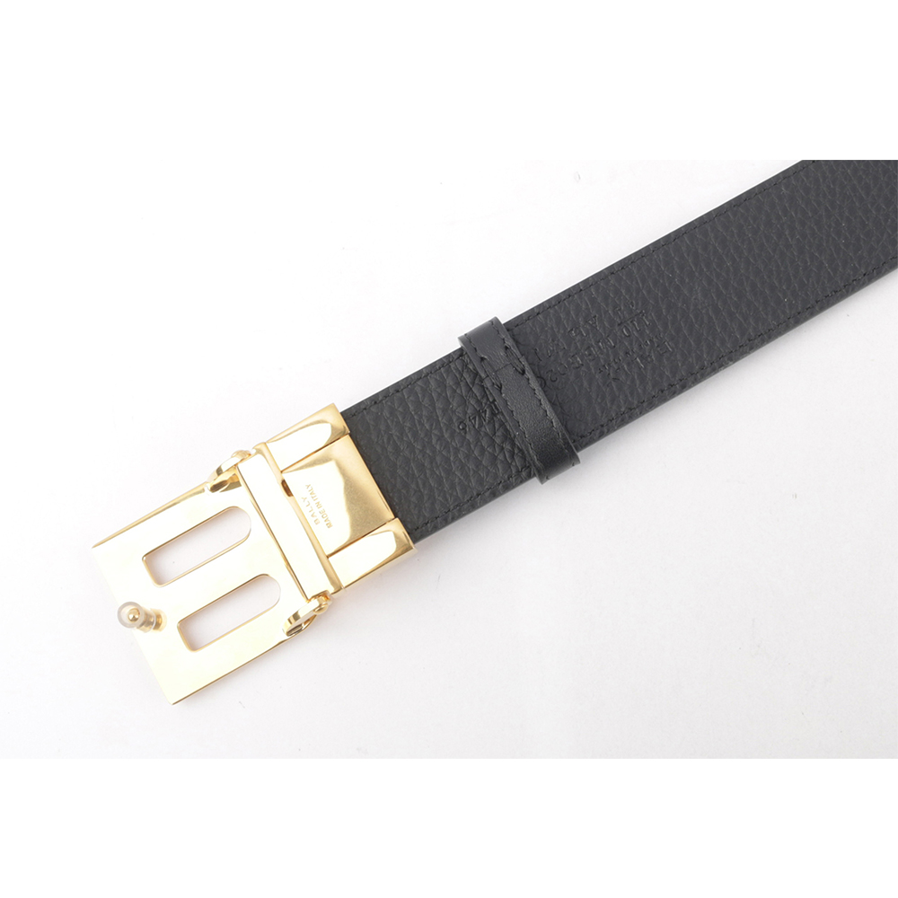 BALLY B-BUCKLE 3.5cm 金釦小牛皮皮帶/黑色, , large