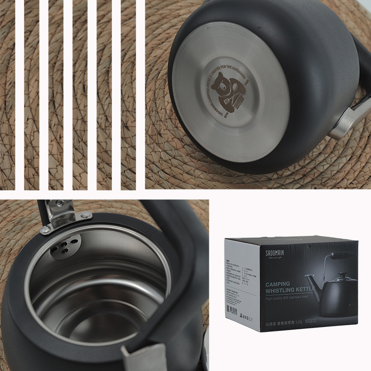 仙德曼露營304不鏽鋼風琴壺-2.0L-黑色-2支, , large