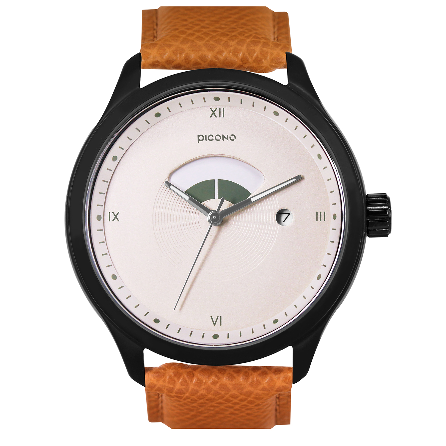 【PICONO】SPIRAL Collection Minimalist dial brown leather strap watch-Green / SP-12001, , large