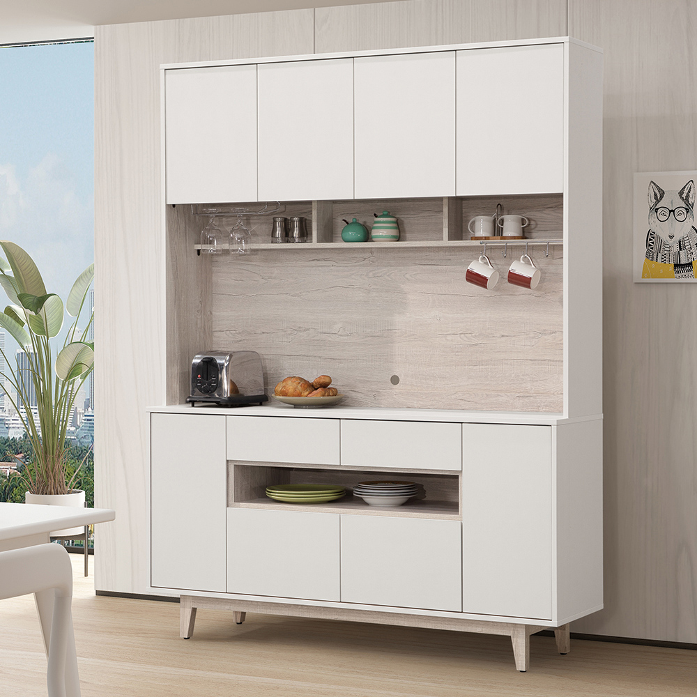 【唯熙傢俱】紀薇橡木雙色5尺餐櫥櫃, , large