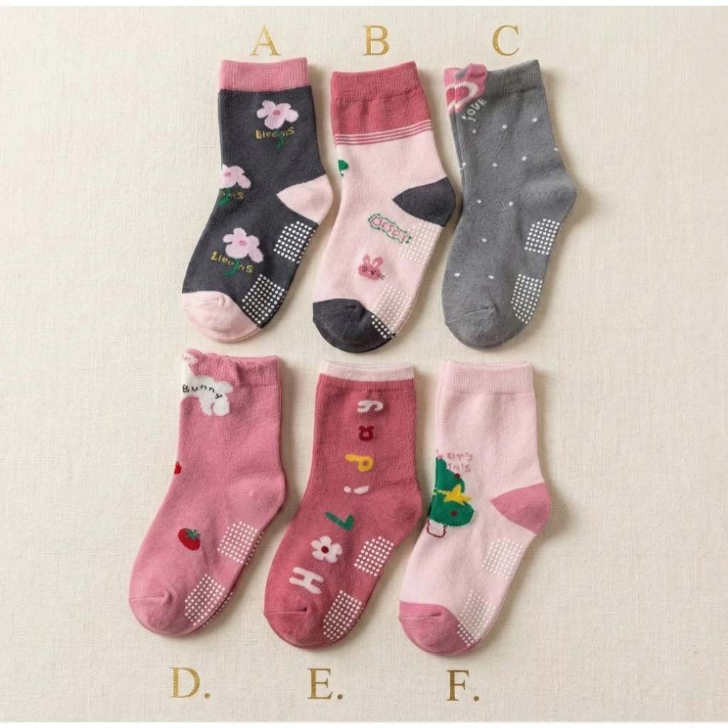 [Kaimei Cotton Industry] 10 pairs of random excellent pure cotton non-slip children's socks, sweet pink style, flower children's socks, cartoon children's socks, cute socks, boys and girls socks, rabbit 17-21cm, , large