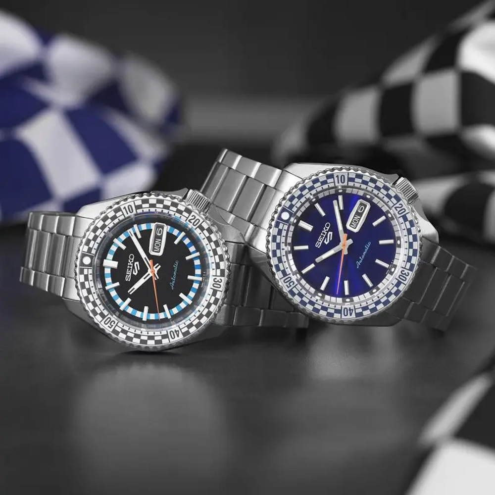 SEIKO 精工 5 Sports SKX 賽車方格旗機械錶-藍 4R36-15Z0B(SRPK65K1), , large