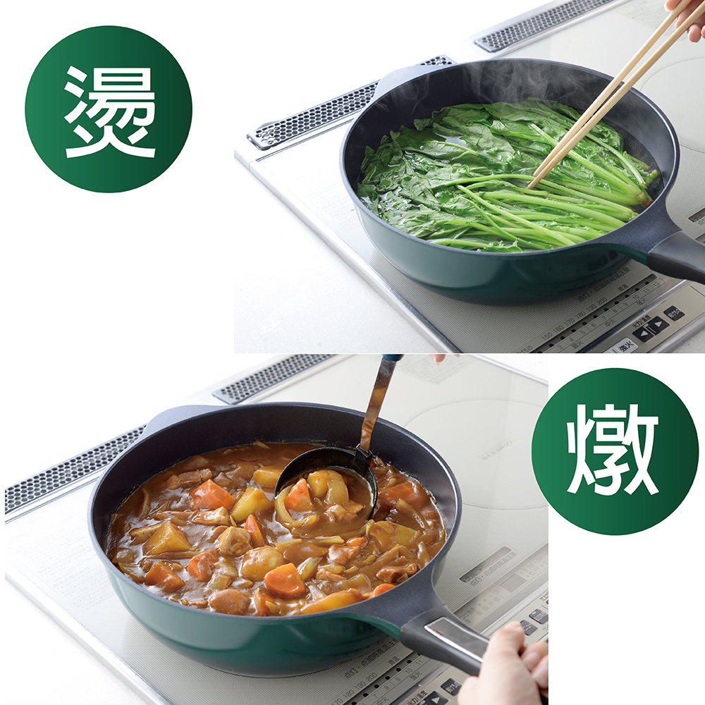 日本Arnest Bellfina鑽石深型平底IH不沾炒鍋28cm-森林綠（瓦斯爐、電磁爐均可用, , large