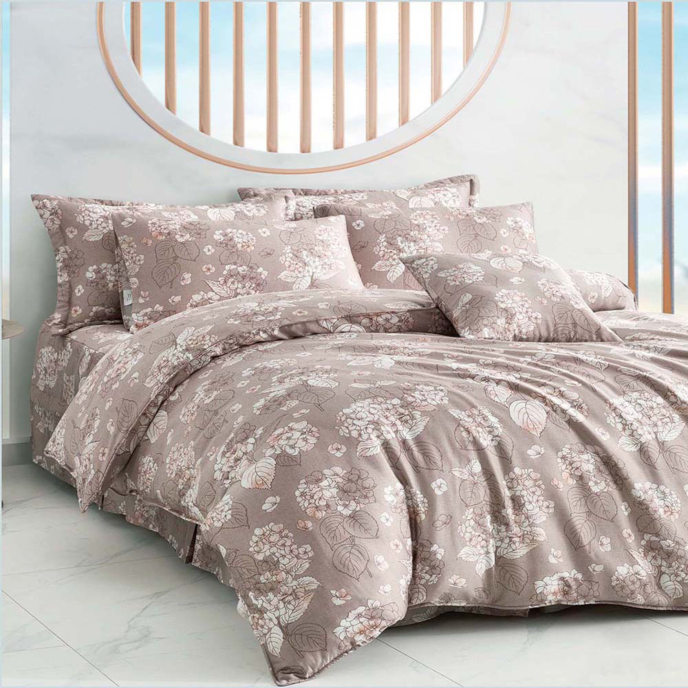 純天絲雙人七件式床罩組-莫麗花園