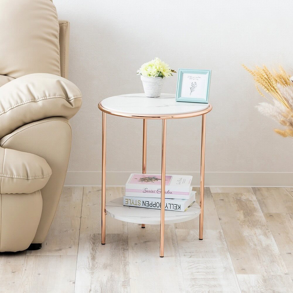 《C&B》耀眼玫瑰金圓形茶几邊桌/便利桌/床頭桌/網美桌/台灣生產