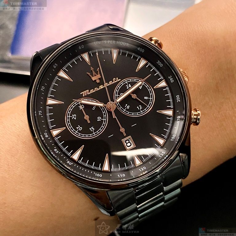 [星晴錶業]MASERATI手錶,46mm,R8873646001黑色錶面黑錶殼深黑色精鋼錶帶款, , large