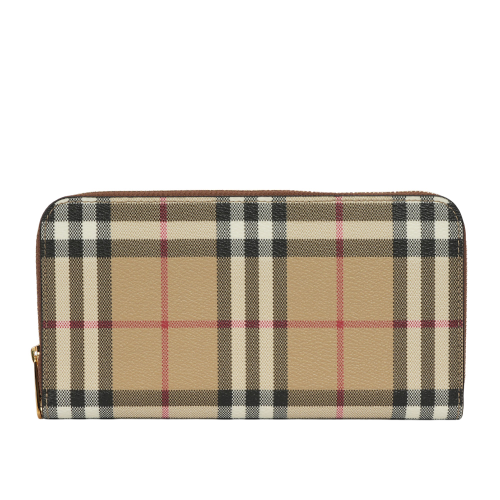BURBERRY Vintage 格紋皮革ㄇ形拉鍊皮夾/米色/樺木棕色, , large
