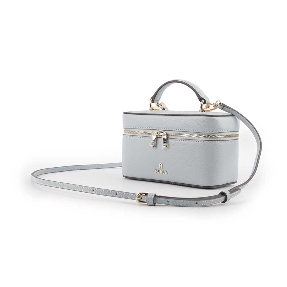 FURLA Camelia 素面皮革手提/斜背迷你化妝包/淺藍色, , large