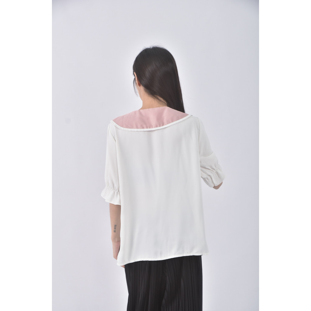 (S) mei ren yu質感荷葉領口白色短袖上衣二手衣, , large