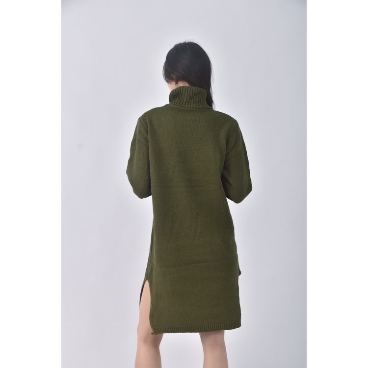 (M) 質感針織高領綠色洋裝二手衣, , large