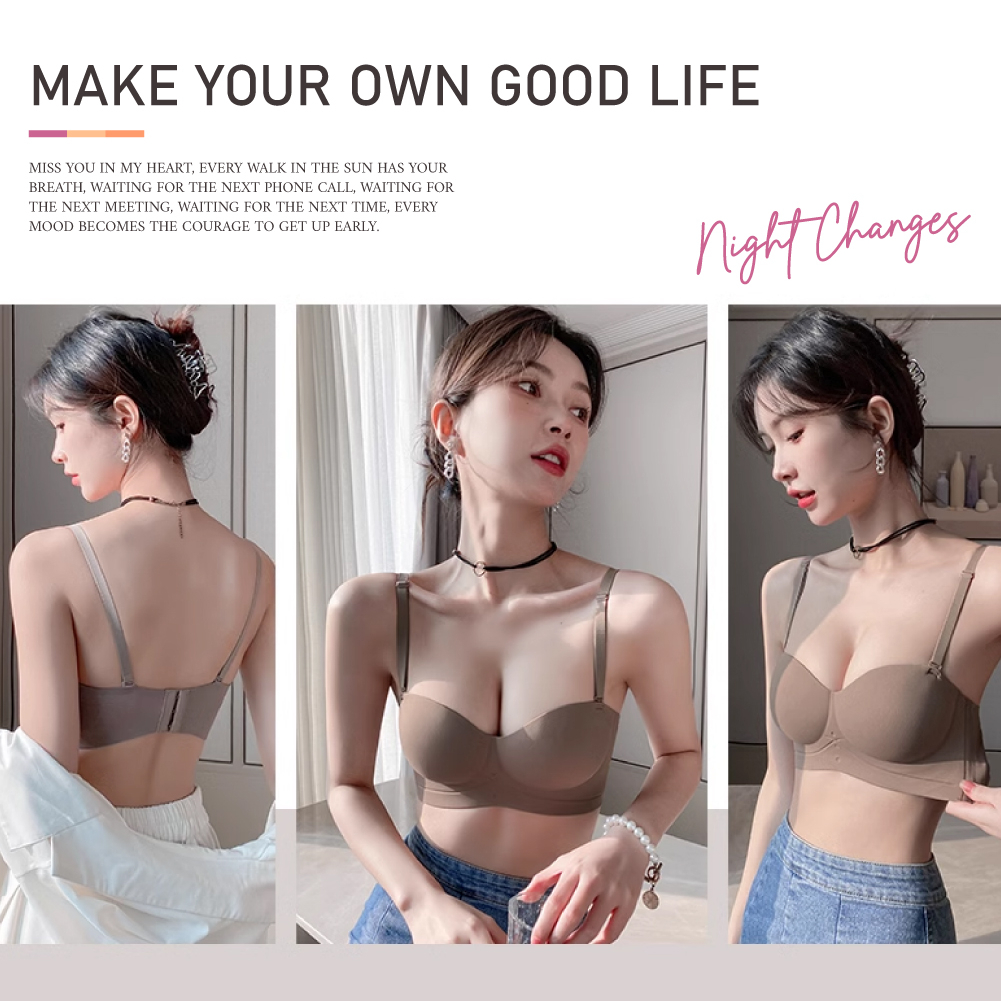 [夢巴黎] 一片式無痕半杯內衣 無鋼圈內衣 無肩帶內衣 平口內衣 無痕內衣 美背內衣 女生內衣 女內衣 內衣 胸罩, , large