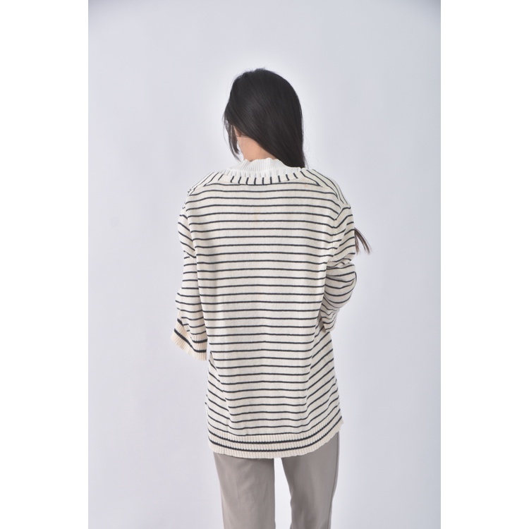 (M) max co質感亞麻棉質條紋杏色外套二手衣, , large