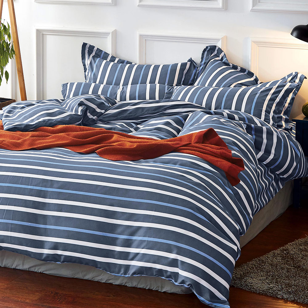 [LY SHIN BEDDING] FOCA Striped Fashion | Reactive Printed and Dyeed 100% Edelweiss Cotton Six-Piece Cotton Cover Set, , large