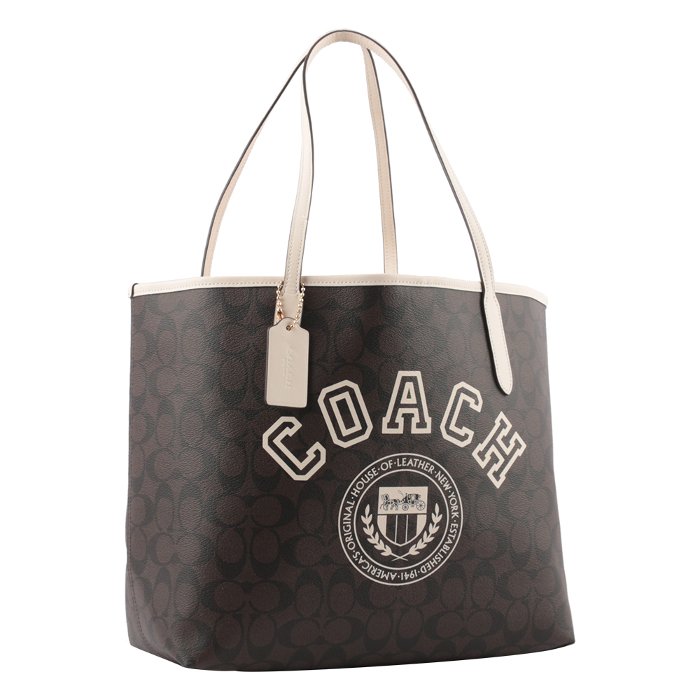 COACH City 校徽標誌塗層帆布托特包/巧克力/白色, , large