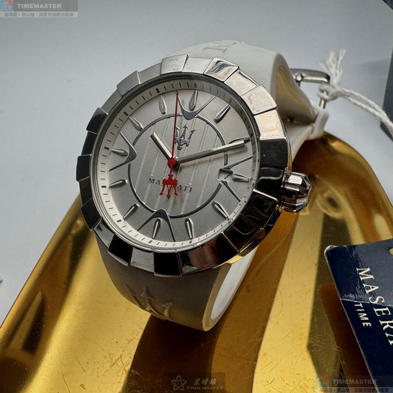 [星晴錶業]MASERATI手錶,38mm,R8851103503白色幾何立體圖形錶面銀錶殼白矽膠錶帶款, , large