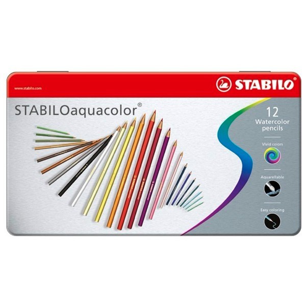 【德國天鵝STABILO】STABILOaquacolor 水彩樂水溶性色鉛筆 鐵盒12/24/36色鐵盒-36色(ST1636-5), , large