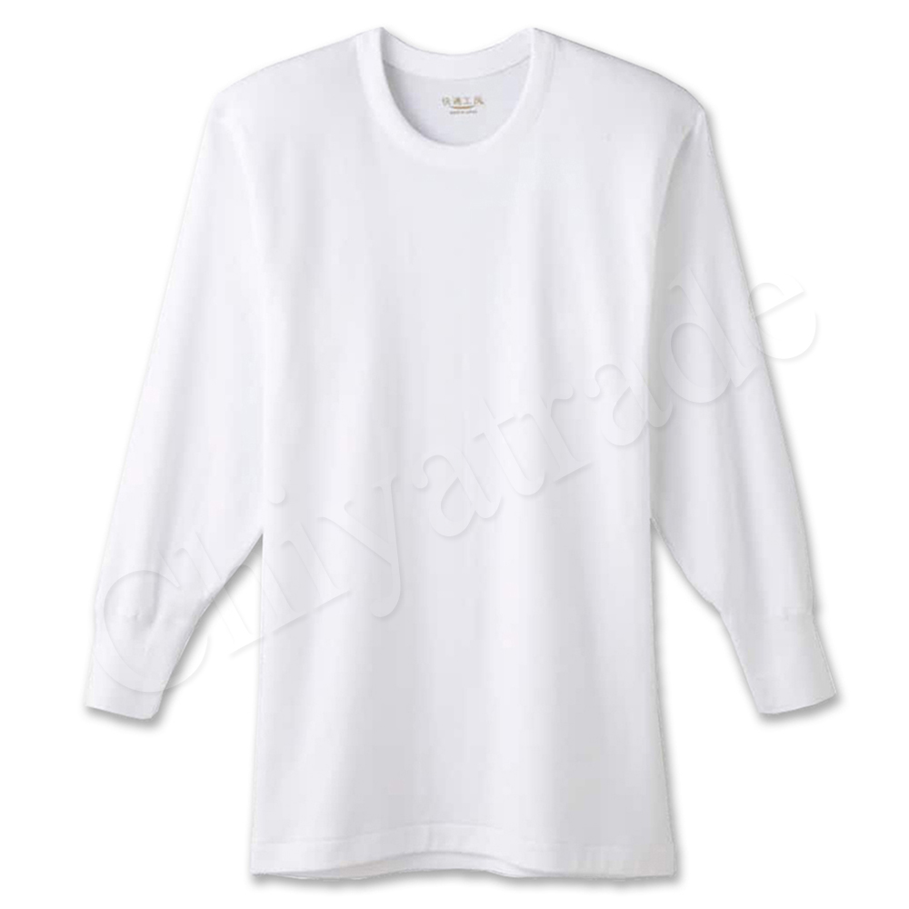 【日本郡是Gunze】日本製 抗菌防臭加工 100%純棉 男士 圓領 長袖內衣 衛生衣-白色(舒適親膚)-LL, , large