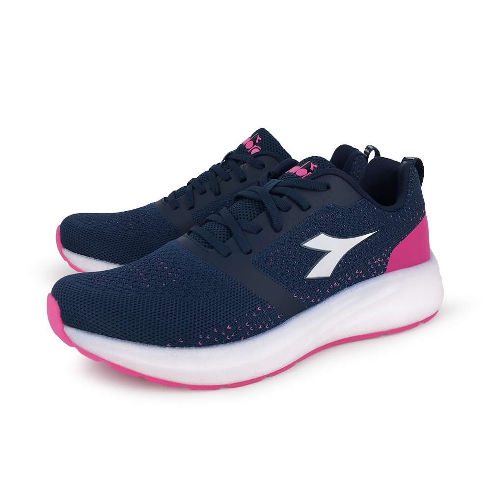 DIADORA迪亞多那 專業避震慢跑女鞋 女運動鞋 慢跑鞋 飛織 高彈 緩震 保護後跟 耐磨 止滑 黑玫瑰金 丈青桃紅, , large