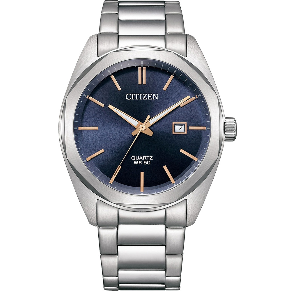 CITIZEN 星辰 限量 紳士日期手錶 送禮-銀x藏藍/41mm BI5110-54H, , large