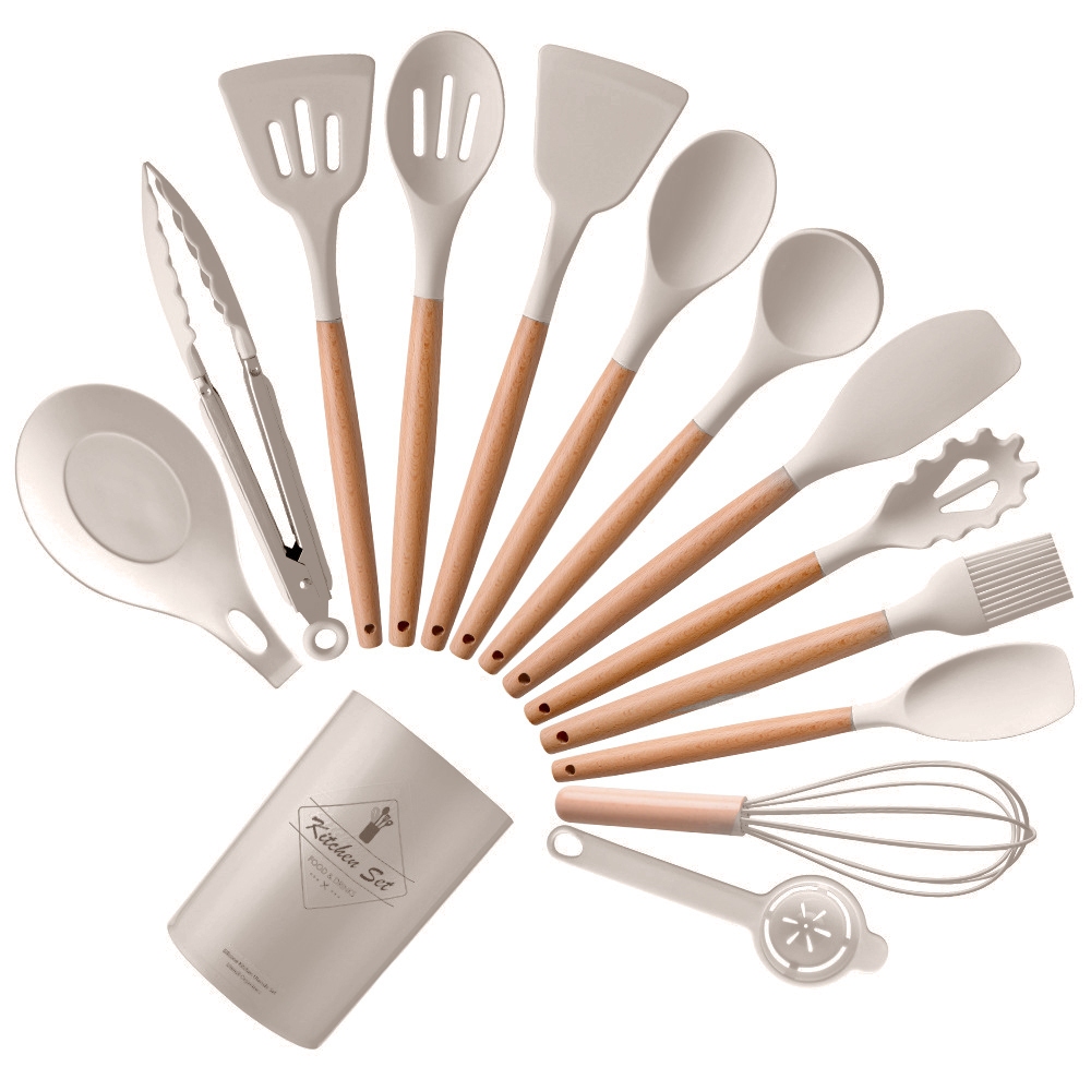 【禾統】食品級矽膠廚具14件組/卡其色/食品級矽膠 (料理用具 矽膠廚具 湯勺 鍋鏟), 卡其色, large