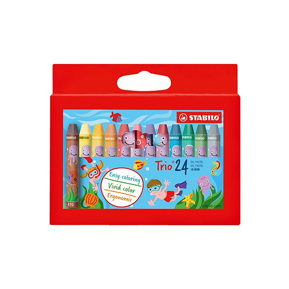 STABILO 德國 思筆樂 Trio 三角筆身油性粉蠟筆 紙盒 24色組 / 盒 ST2624, , large