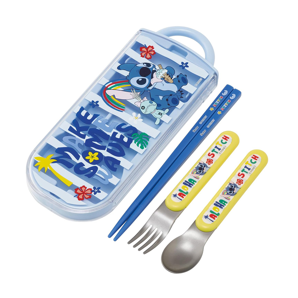 【百科良品】日本製 迪士尼 史迪奇 夏日搖擺 環保筷子+湯匙+叉子三件餐具組(日本境內版), , large