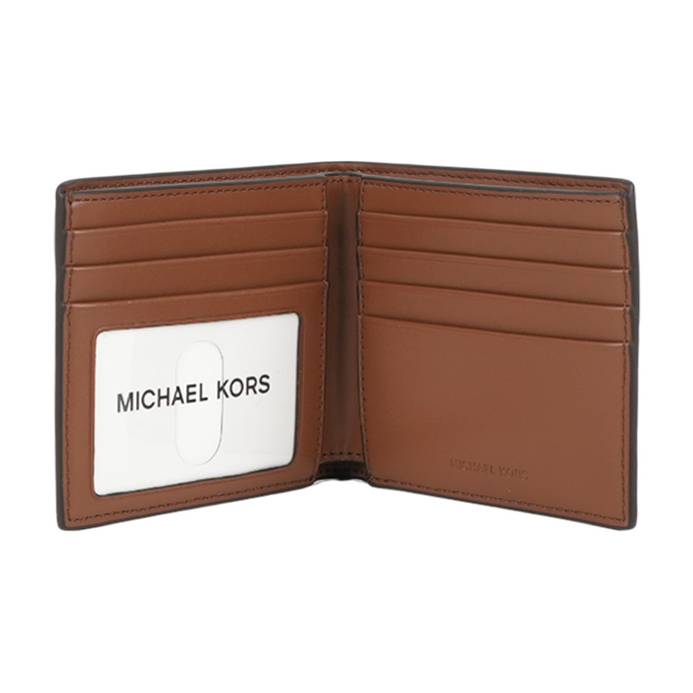 Michael Kors 銀字Logo 荔枝皮革對開證件照短夾(焦糖色), , large