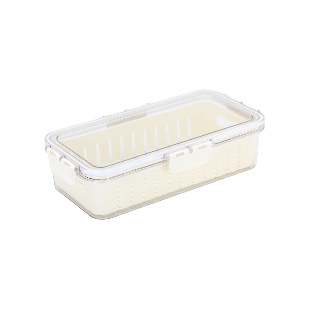 SHCJ 食材密封瀝水保鮮盒 【2L長形扁款】 保鮮瀝水盒 冷凍冷藏 保鮮盒瀝水 保鮮盒, , large