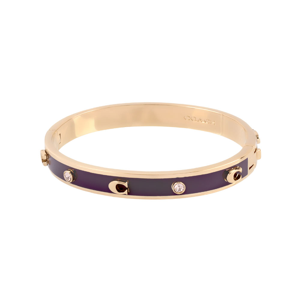 COACH C Logo 及玻璃水鑽不可調琺瑯手環/金色/紅酒色, , large