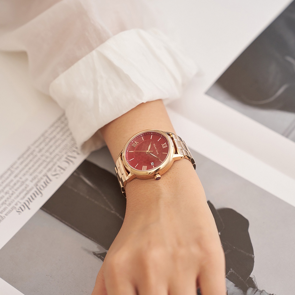 Relax Time RT-111 生命之花 花窗格紋時尚女錶 手錶 紅x玫瑰金 RT-111-5, , large