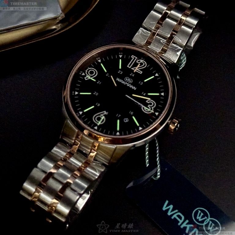 [星晴錶業]WAKMANN手錶,42mm,WA00047黑色錶面銀錶殼金銀相間精鋼錶帶款, , large