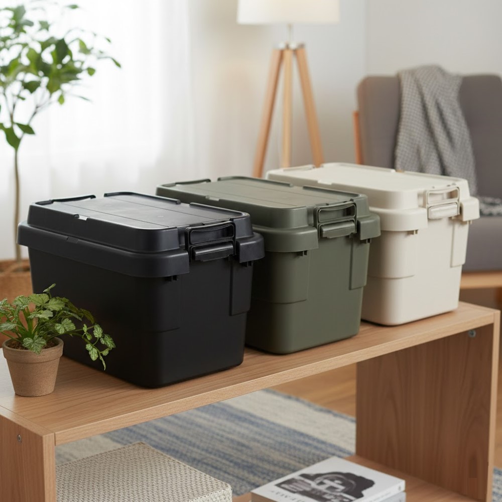 【AOTTO】50L無印款軍規高耐重扣式多功能提把收納箱-2入(AL-2204W*2), , large