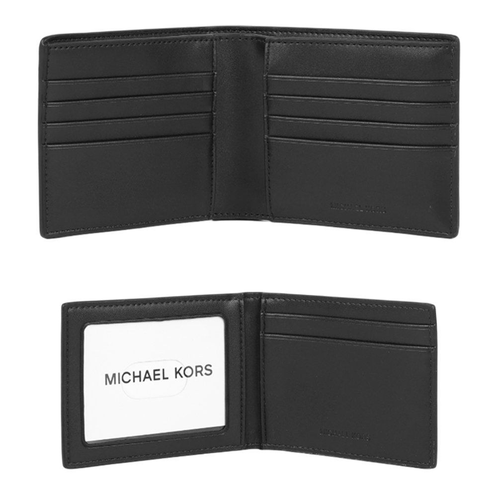 Michael Kors Cooper 銀字滿版塗層帆布附活動式卡夾對開短夾(黑色), , large