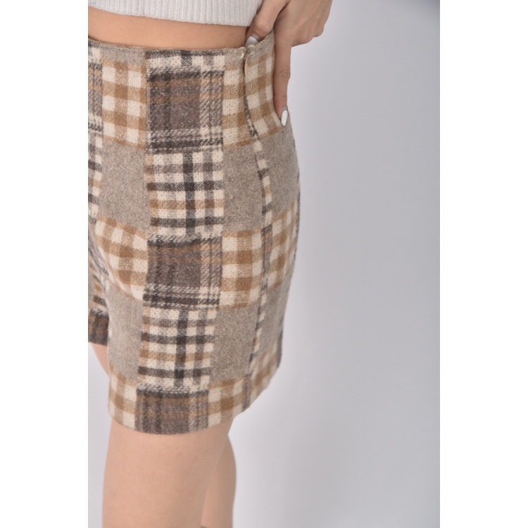 (M) cotton field高腰質感格紋棕色短褲二手衣, , large