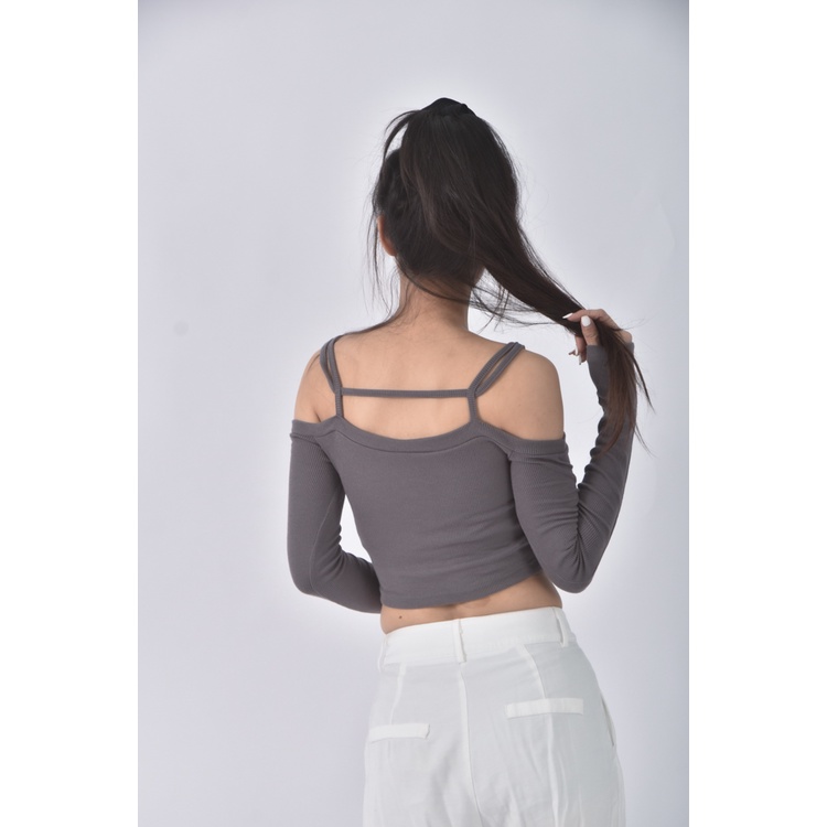 (S) 【安于晴Charlene私服】質感修身短版灰色上衣二手衣, , large