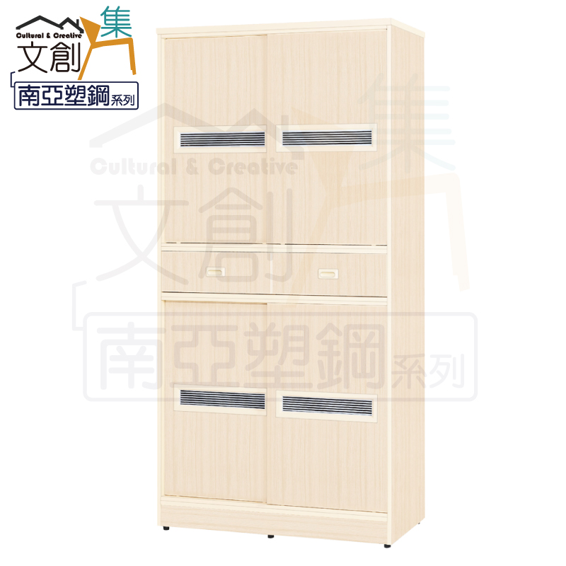 【文創集】雷斯 環保3尺南亞塑鋼上下推門二抽高鞋櫃(客約商品), , large