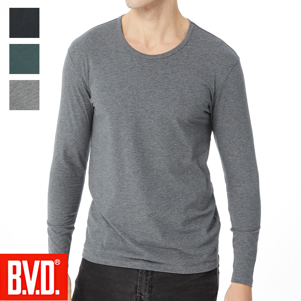 BVD彈力綿圓領長袖衫, , large