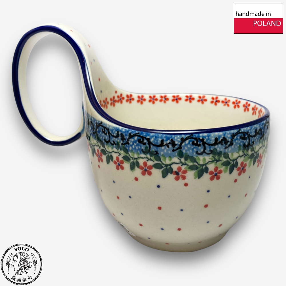 【SOLO Vintage】CA Polish Pottery 400ml Bowl with Handles Red Princess Series, , large