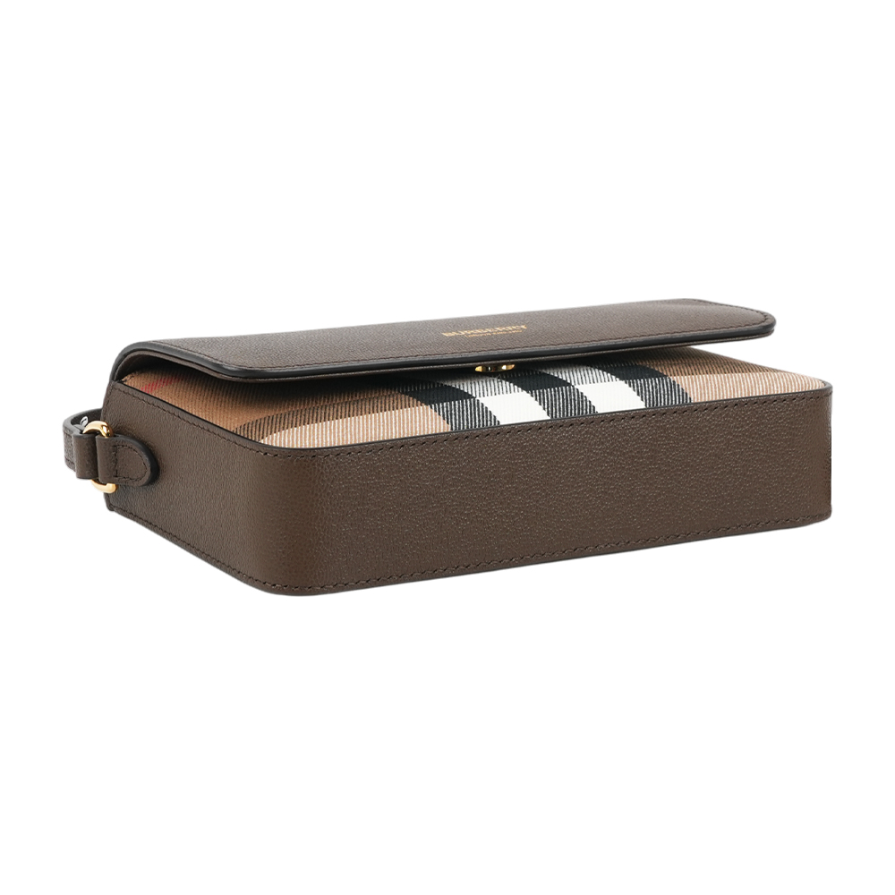 BURBERRY Hampshire 新款格紋帆布拼皮革手拿包/斜背包(烏木棕), , large