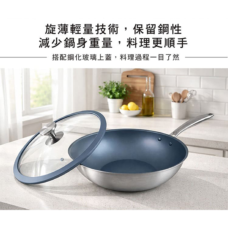 仙德曼複合金輕量不沾深炒鍋-32cm-附蓋-2支, , large