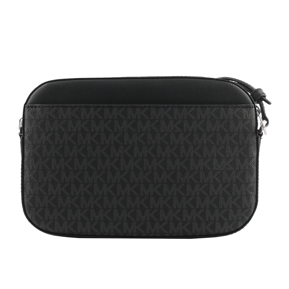 Michael Kors 銀字滿版塗層帆布附鏈帶前口袋方包/黑色, , large