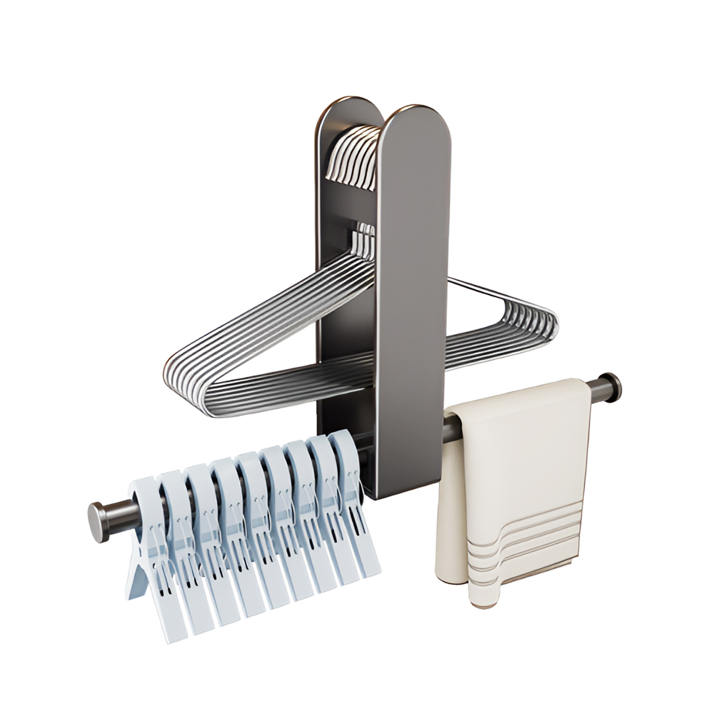 【上手家居】衣架收納架-灰色(掛衣架/衣架收納/免打孔/衣架/收納衣架/壁掛式衣架), , large