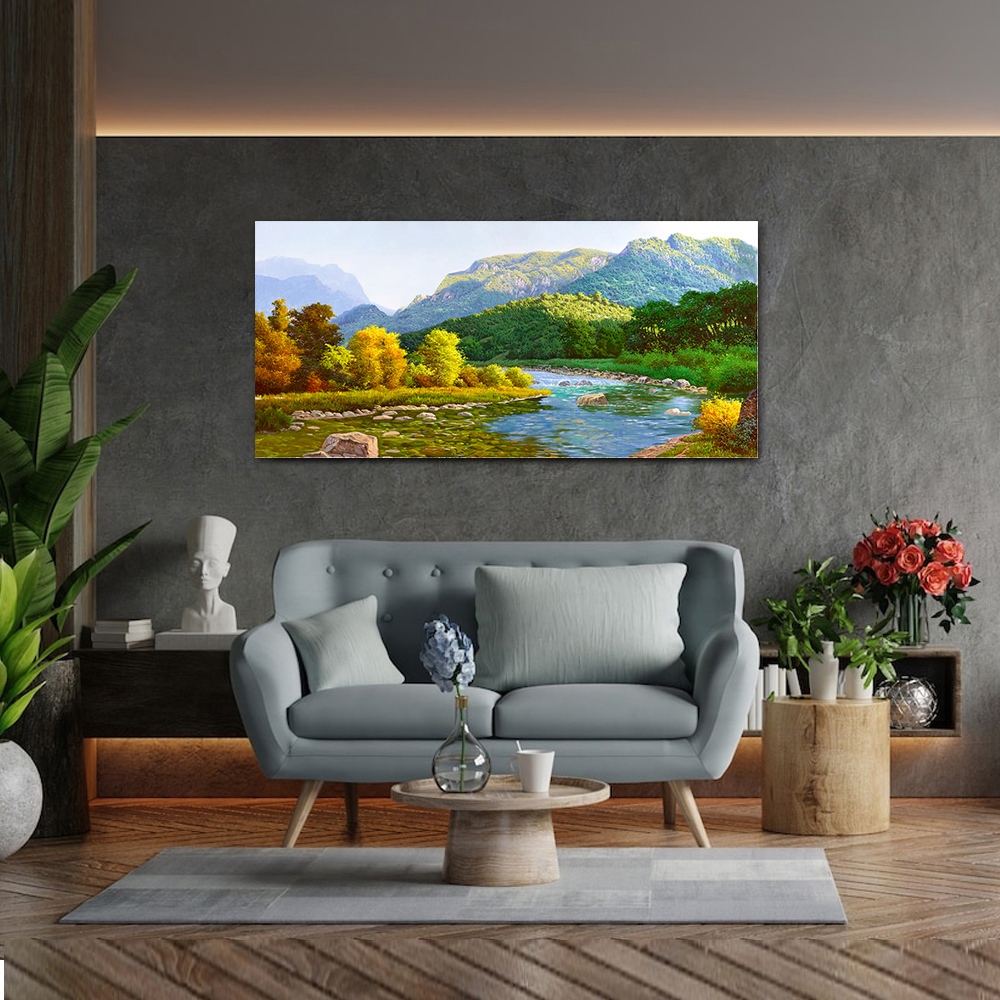 【御畫房】春水溪流 國家一級畫師手繪油畫60×120cm(VF-113), , large